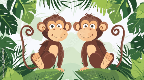 Wild monkeys couple in the jungle Vector illustration