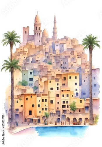 Mali Country Landscape Watercolor Illustration Art