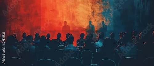 Backdrop of a business conference in retro color, suitable as an illustration template photo