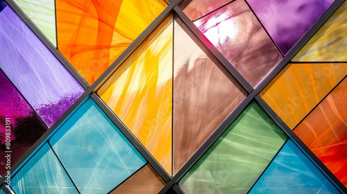 Vibrant Cross-Shaped Stained Glass Window in a Modern Community Center