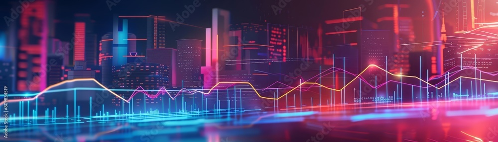 Creative background of economic forecasting in futuristic styles, ideal for use as an engaging colorful banner