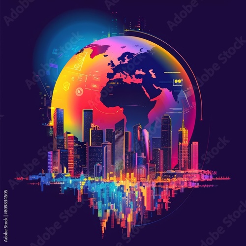 Creative background of an international business summit in future technology styles, perfect as a colorful advertise banner