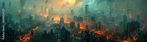 Imagine a futuristic board game set in a bustling cyberpunk cityscape, with players strategizing amidst glowing skyscrapers and advanced technology Opt for a vector art style to achieve sharp, clean l photo