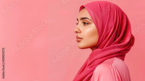 Serenity and Elegance of Beautiful Muslim Woman in Hijab in Studio Photo.