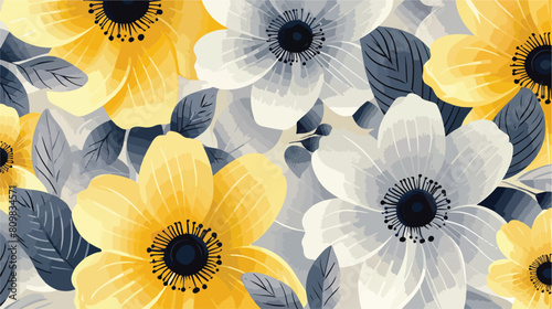 Yellow and Grey Abstract Flower Pattern Vector illustration