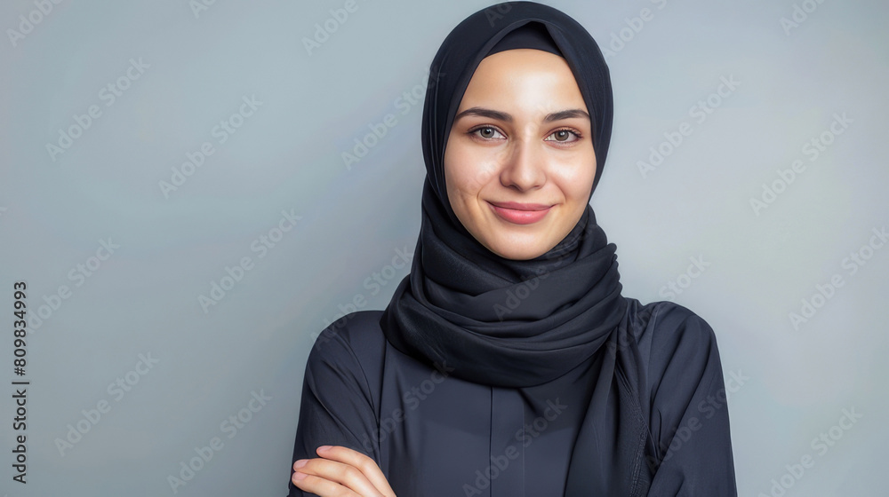 Sincere Expression of a Beautiful Muslim Woman in Studio Portrait with Hijab. Sincere Expression of a Beautiful Muslim Woman in Studio Portrait with Hijab.