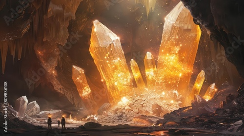 Deep within the caves of a volcanic planet, explorers discover crystals that vibrate with stored natural energy photo