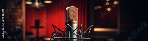 Studio Microphone on Red Background photo