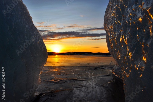 Sunset over the Glacier in Iceland