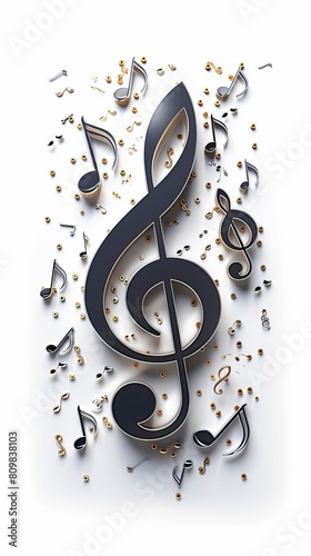 3d musical background. Treble clef and score. Musical design,musical notes on white background. Art and music creation
