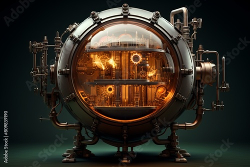 Vintage-inspired Steampunk nuclear reactor. Plant energy. Generate AI