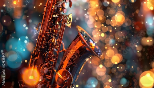 Solid HUD icon of saxophones, echoing the jazz vibes with very blurry backdrop