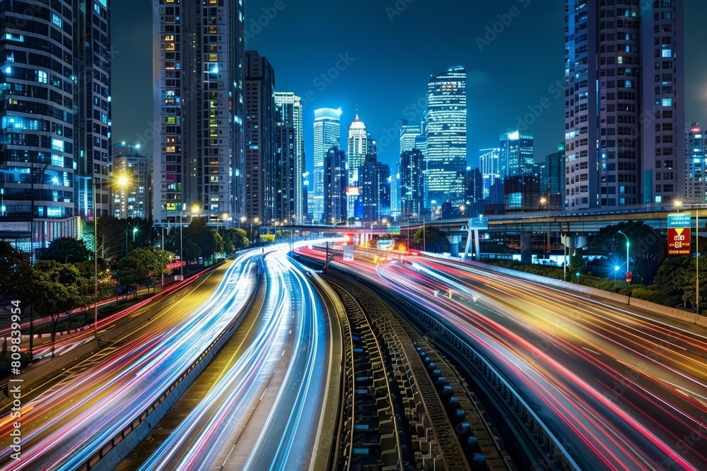 Fototapeta premium The fusion of internet of things IoT and smart cities crafts a scenario where urban life becomes a symphony of connected devices, optimizing energy use and improving lives