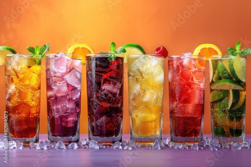 Various cold drink cups and ice balls professional advertising food photography