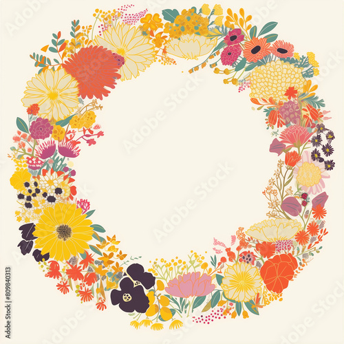 flower frame illustration  circle frame made of flowers  poster illustration  flower Wreath  background  poster  wedding  card  