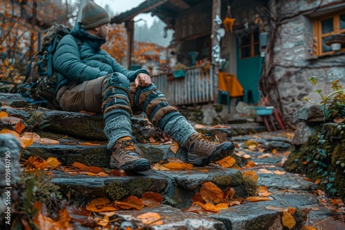 Person Sitting On Steps In Woods