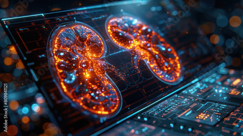 a 3D futuristic model of human kidneys, showcasing the integration of scientific research and data-driven solutions.