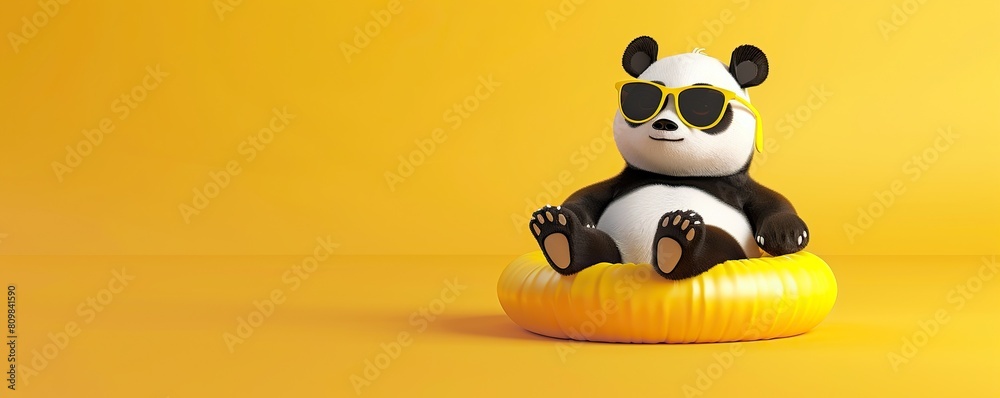 summer minimal concept with a panda sitting on a pumpkin summer minimal concept with a panda sitting on a pumpkin