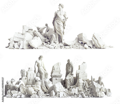Set of ancient ruins on png background 