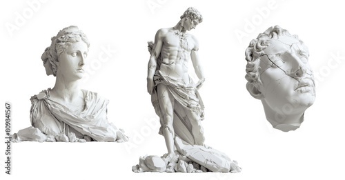 Set of antique statue on png background 
