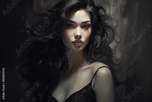 Digital art capturing a beautiful woman with striking eyes and flowing hair