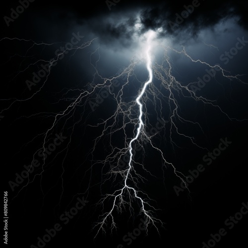 Spectacular display of a lightning bolt illuminating stormy night skies