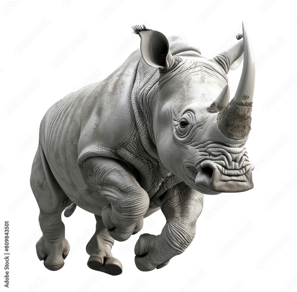 Charging Rhino on a White Background