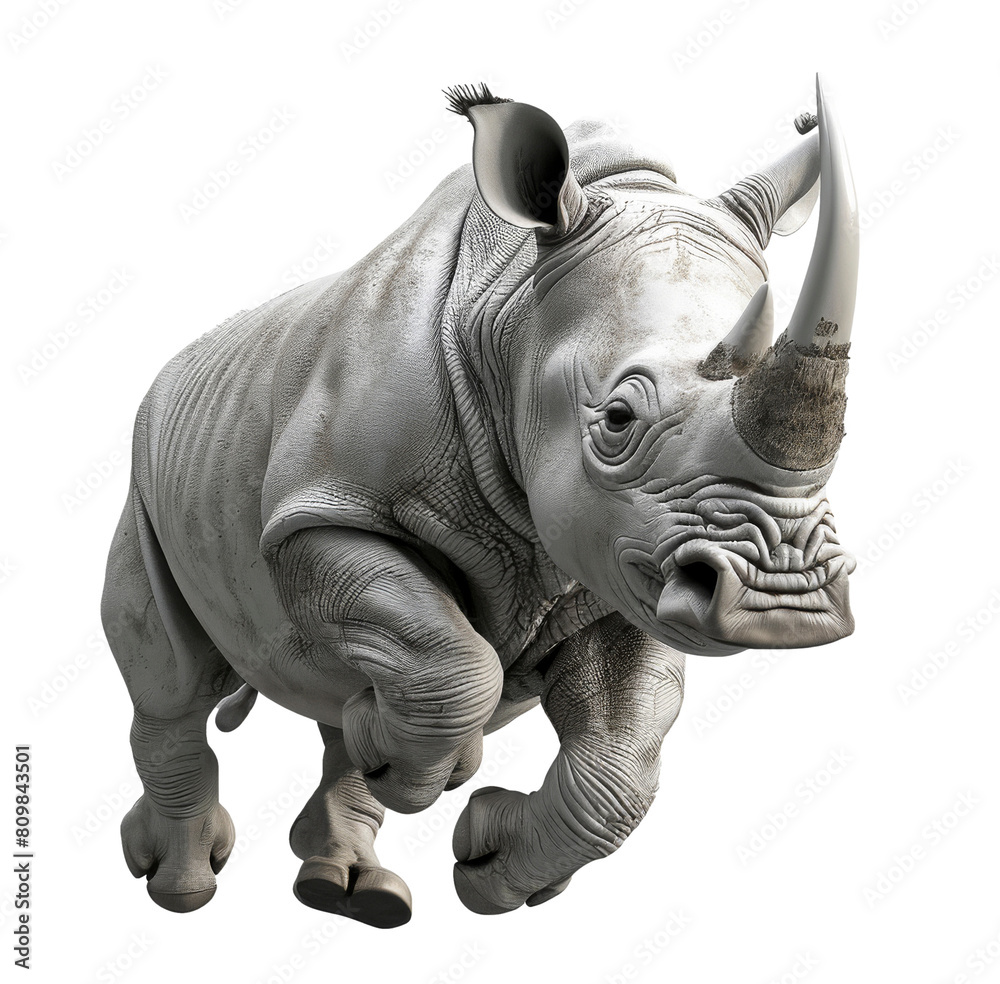 Fototapeta premium Charging Rhino on a White Background