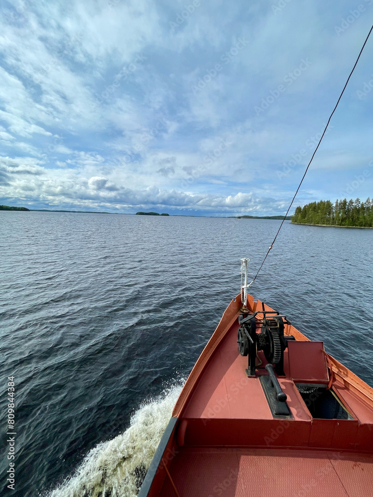 Steam boating on the lakes in Finland
