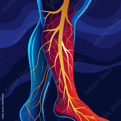 Close-up of leg with varicose veins disease. Glowing illustrative image