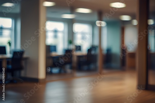 Abstract blurred office interior room. blurry working space with defocused effect. use for background or backdrop in business concept Generative AI 