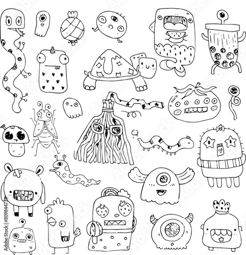Monster Icon Drawing outline doodles style and Vector.