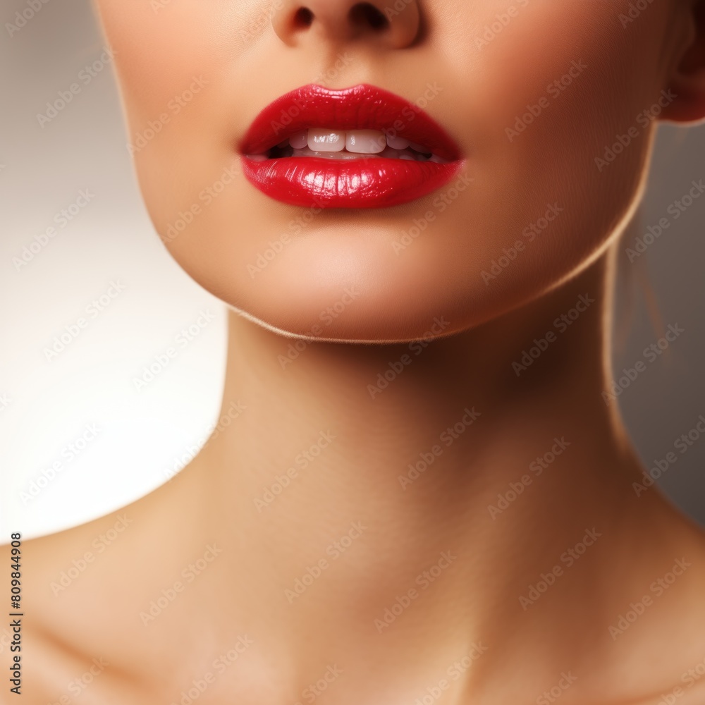 Woman face with sexy red lips close up. Woman face with sexy red lips close up.