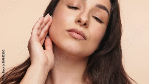 Wallpaper Mural Close-up of a person showcasing healthy skin and beauty concept, with a gentle touch on a clean, soft skin surface in a studio setting. Torontodigital.ca