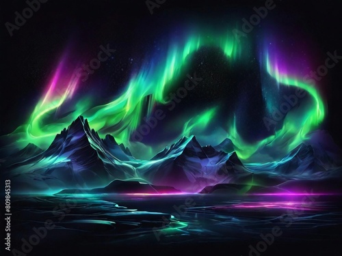 Northern lights with neon glowing effect on dark transparent background. Colorful bright luminous streaks of aurora borealis on polar night starry sky. Realistic vector set of arctic visual phenomenon