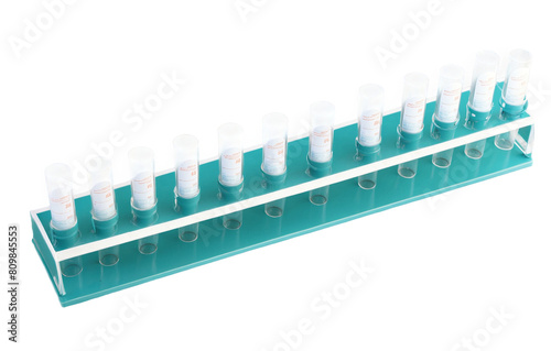 Test Tubes in rack isolated on Transparent Background