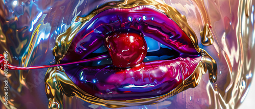 Glittery colorful lips close-up with chary  photo
