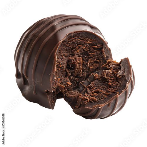 A delicious chocolate truffle with a rich, creamy filling.isolated on transparent and white background photo