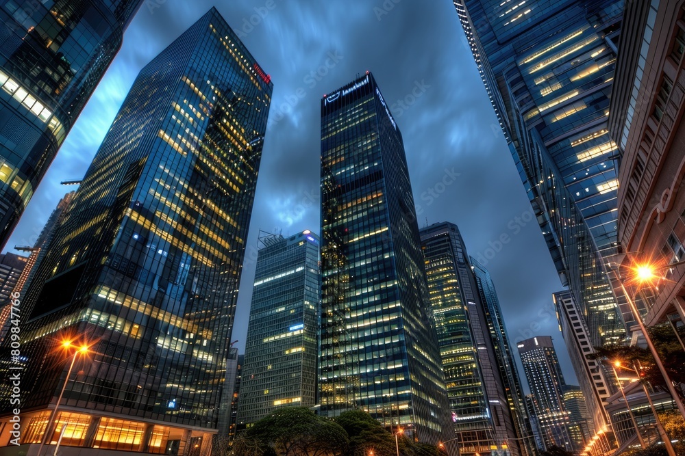 Skyward View of Modern Urban Skyscrapers