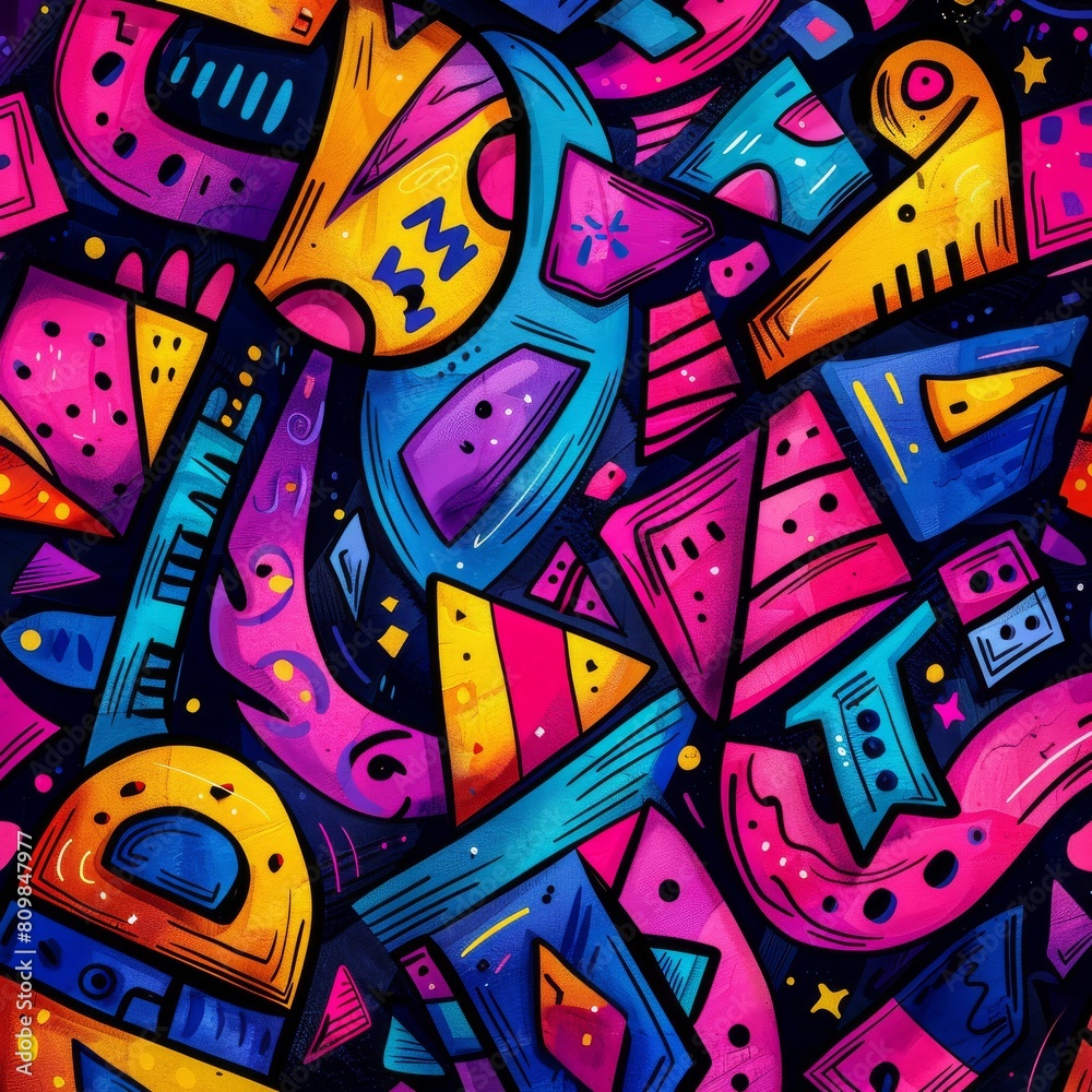 Fototapeta premium Colorful geomatic graffiti creates a vibrant abstract background