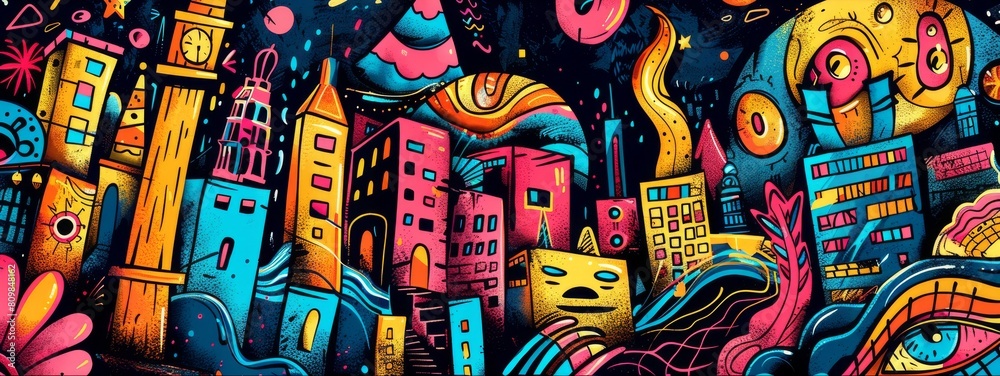 Colorful background of vibrant festival graffiti Colorful background of vibrant festival graffiti