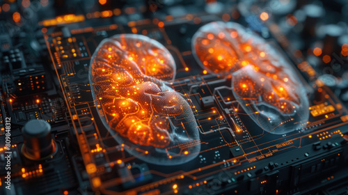 a 3D futuristic model of human kidneys, a symbol of progress and innovation in renal research and treatment.