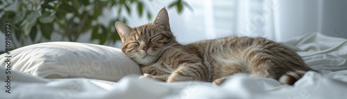 An exquisite feline ensemble, complete with a silky pillow, set against a luxurious pet-themed backdrop in soft focus.
