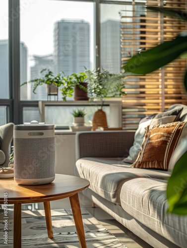 Air purification technology showcased in Pure Living concept. Perfect combination of purifiers for clean air. AI generative technology optimizes lifestyle imagery. photo