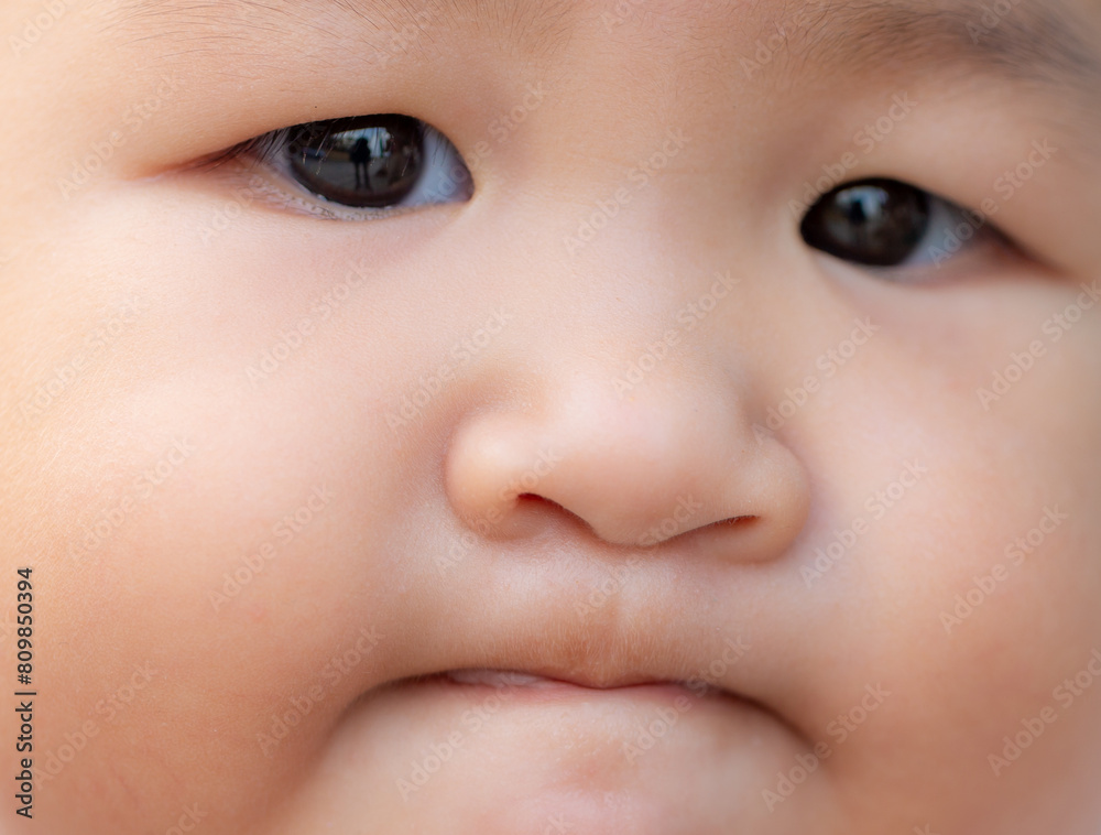 Close-up of child's face,Portrait of a sad focused baby. Closed baby's eyes. Beautiful eyes, deep black watercolor. Child, baby, people, healthcare, psychology, curiosity, sadness, feelings. Close-up of child's face,Portrait of a sad focused baby. Closed baby's eyes. Beautiful eyes, deep black watercolor. Child, baby, people, healthcare, psychology, curiosity, sadness, feelings.