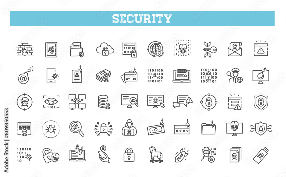 Hacking and Cyber Attack vector line icon set Hacking and Cyber Attack vector line icon set