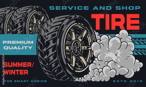 Replacing car tires colorful sticker