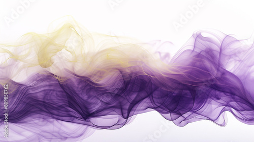 Deep purple and soft yellow smokey waves  creating a dramatic and regal contrast on a solid white background.