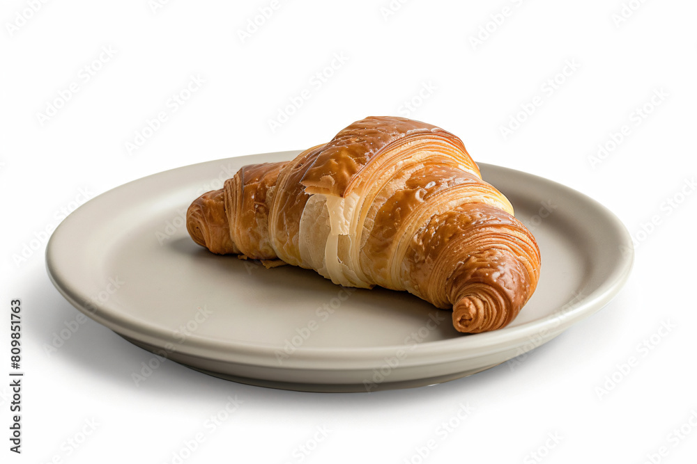 a croissant on a plate on a white surface a croissant on a plate on a white surface