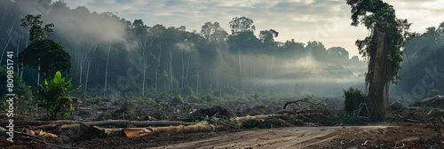 Dramatic Deforestation Landscape at Dawn